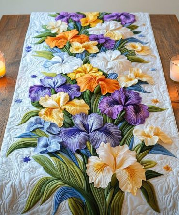 Majestic Iris Quilted Table Runner