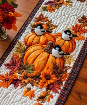 Maple Bird Dance Quilted Table Runner