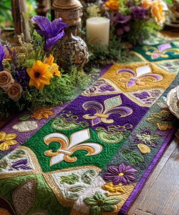 Mardi Fleur Mist Quilted Table Runner