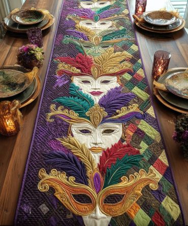 Mardi Mask Quilted Table Runner