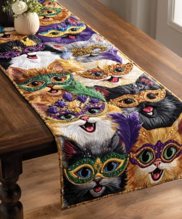 Masked Cat Quilted Table Runner