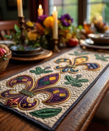 Masque Of The Golden Hour Quilted Table Runner