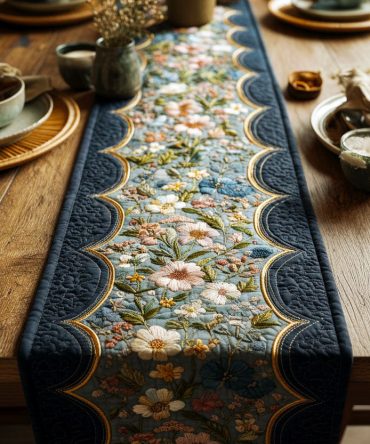 Meadow Embroidery Quilted Table Runner