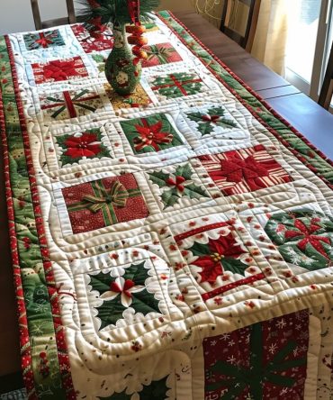 Merry Gift Quilted Table Runner