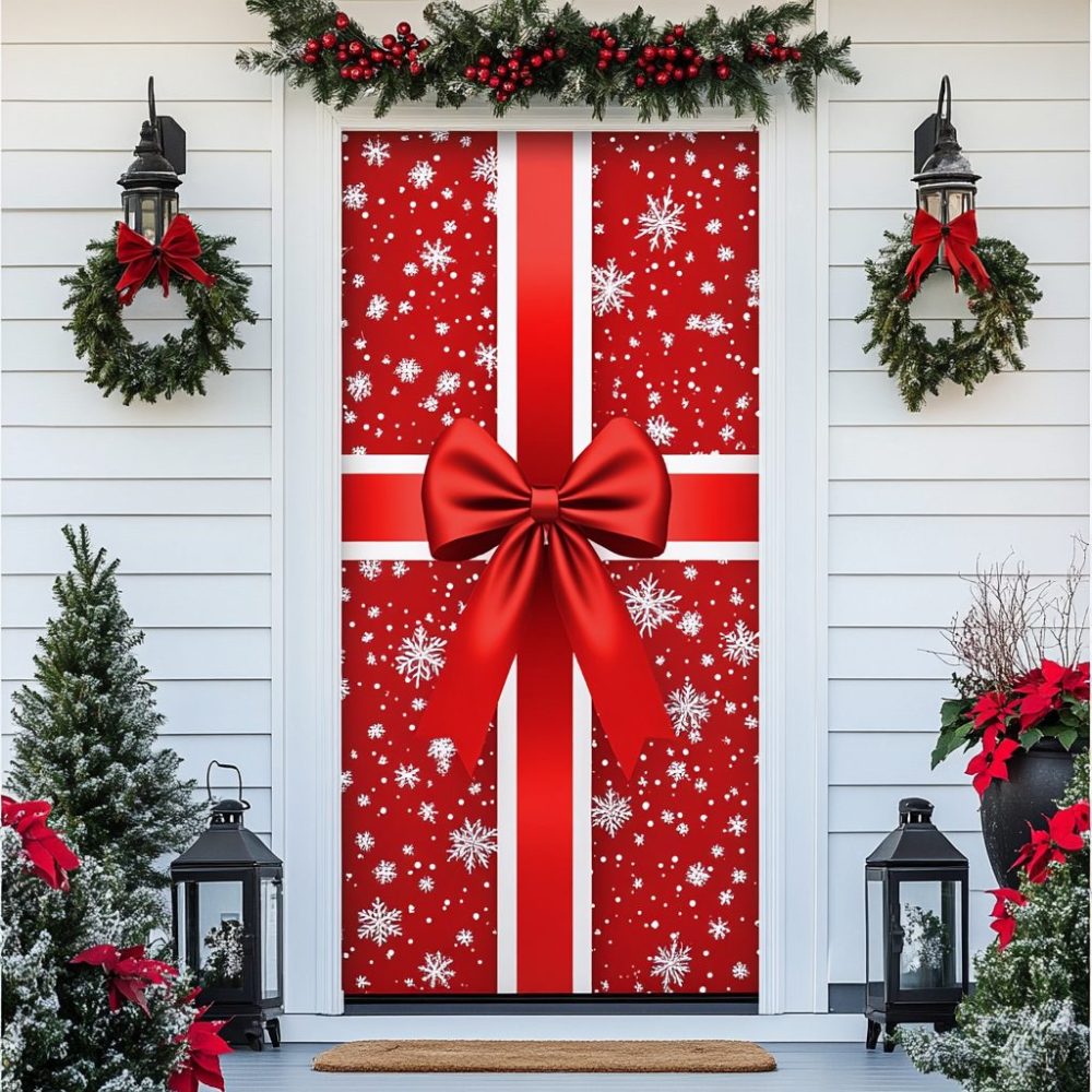 Merry Bow Quilted Door Cover