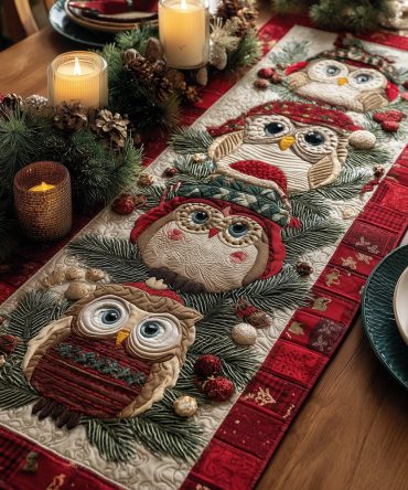Merry Owl Nest Quilted Table Runner