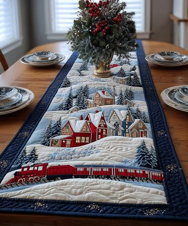 Merry Train Quilted Table Runner