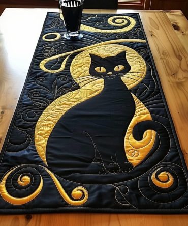 Midnight Cat Magic Quilted Table Runner