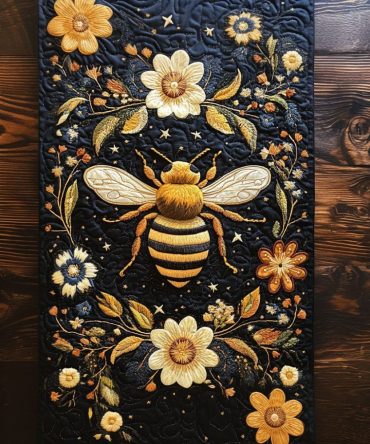 Midnight Bloom Bee Quilted Table Runner