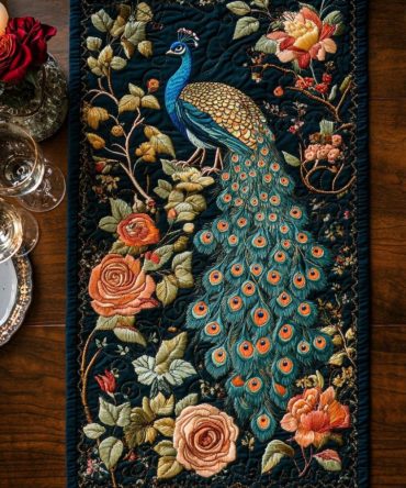 Midnight Bloom Quilted Table Runner