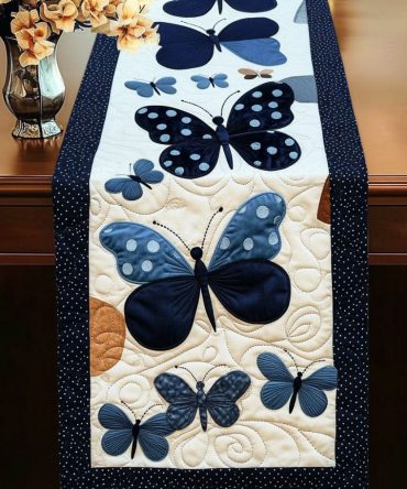 Midnight Butterfly Quilted Table Runner