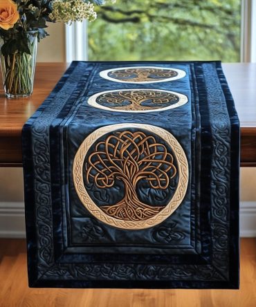 Midnight Celtic Tree Quilted Table Runner