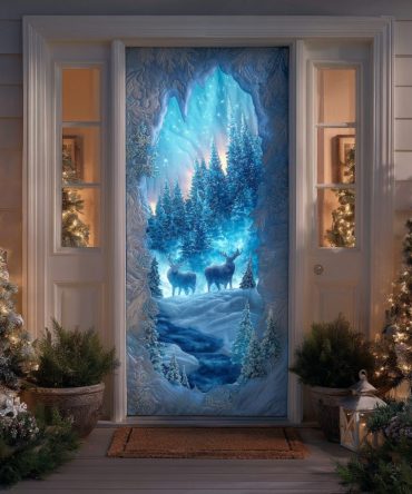 Midnight Frost Forest Quilted Door Cover