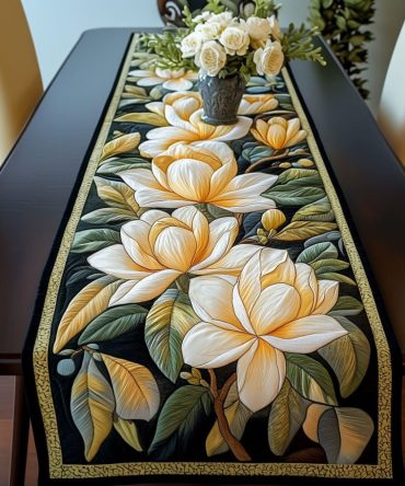 Midnight Magnolia Glow Quilted Table Runner
