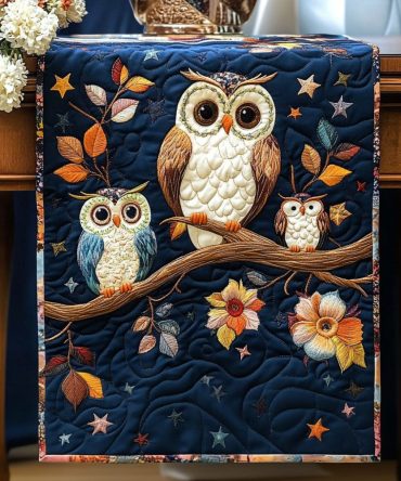 Midnight Owl Gathering Quilted Table Runner