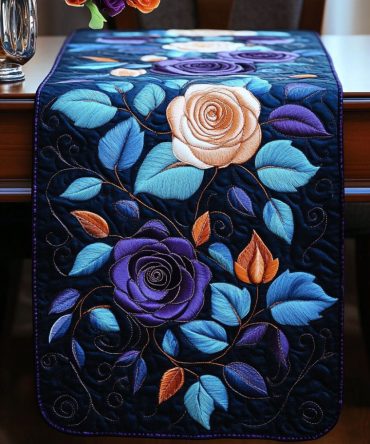 Midnight Rose Symphony Quilted Table Runner