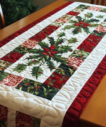 Mistletoe Winter Wishes Quilted Table Runner