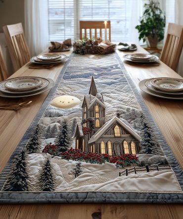 Moonlit Chapel Light Quilted Table Runner