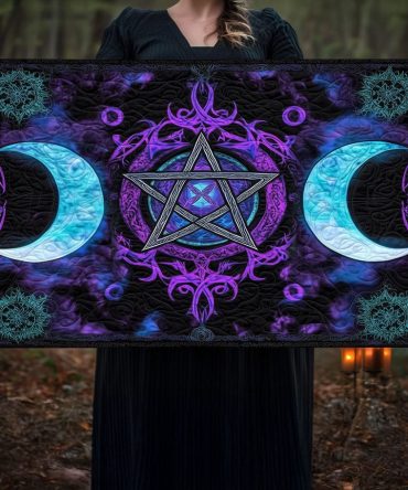 Moonlit Pentacle Bloom Quilted Table Runner