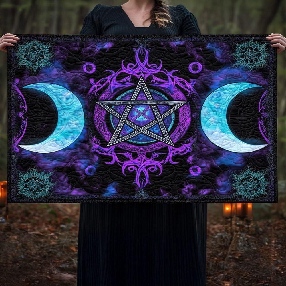 Moonlit Pentacle Bloom Quilted Table Runner