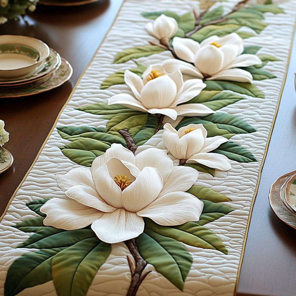 Moonlit Petals Quilted Table Runner