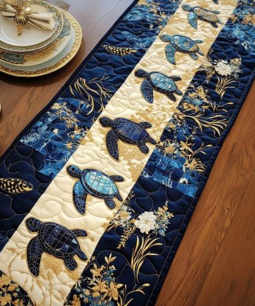 Moonlit Turtle Quilted Table Runner