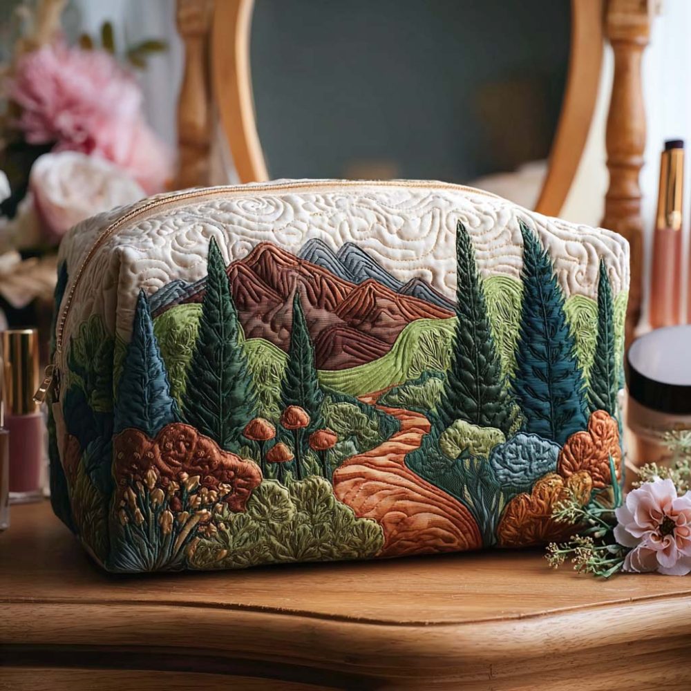 Mossy Pathways Quilted Makeup Bag