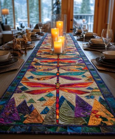 Mystic Dragonfly Bloom Quilted Table Runner