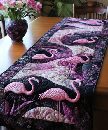 Mystic Night Flamingo Quilted Table Runner