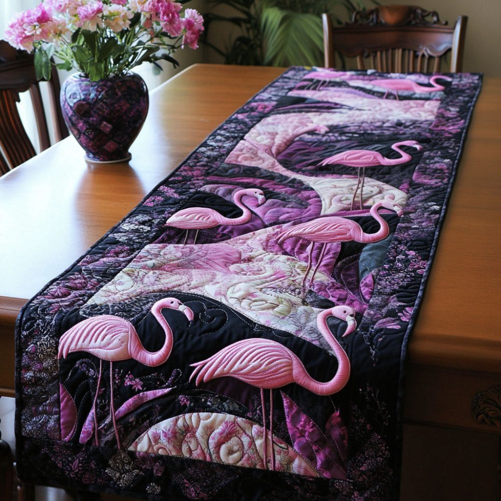 Mystic Night Flamingo Quilted Table Runner