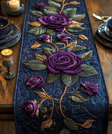 Mystic Violet Rose Quilted Table Runner