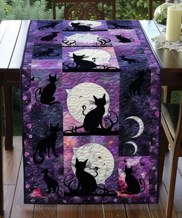Mystical Black Cats Quilted Table Runner
