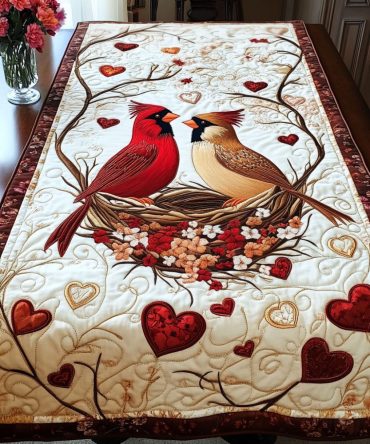 Nesting Cardinals Quilted Table Runner