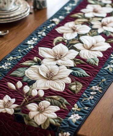 Nostalgic Magnolia Bliss Quilted Table Runner
