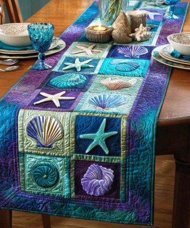 Ocean Shells Quilted Table Runner