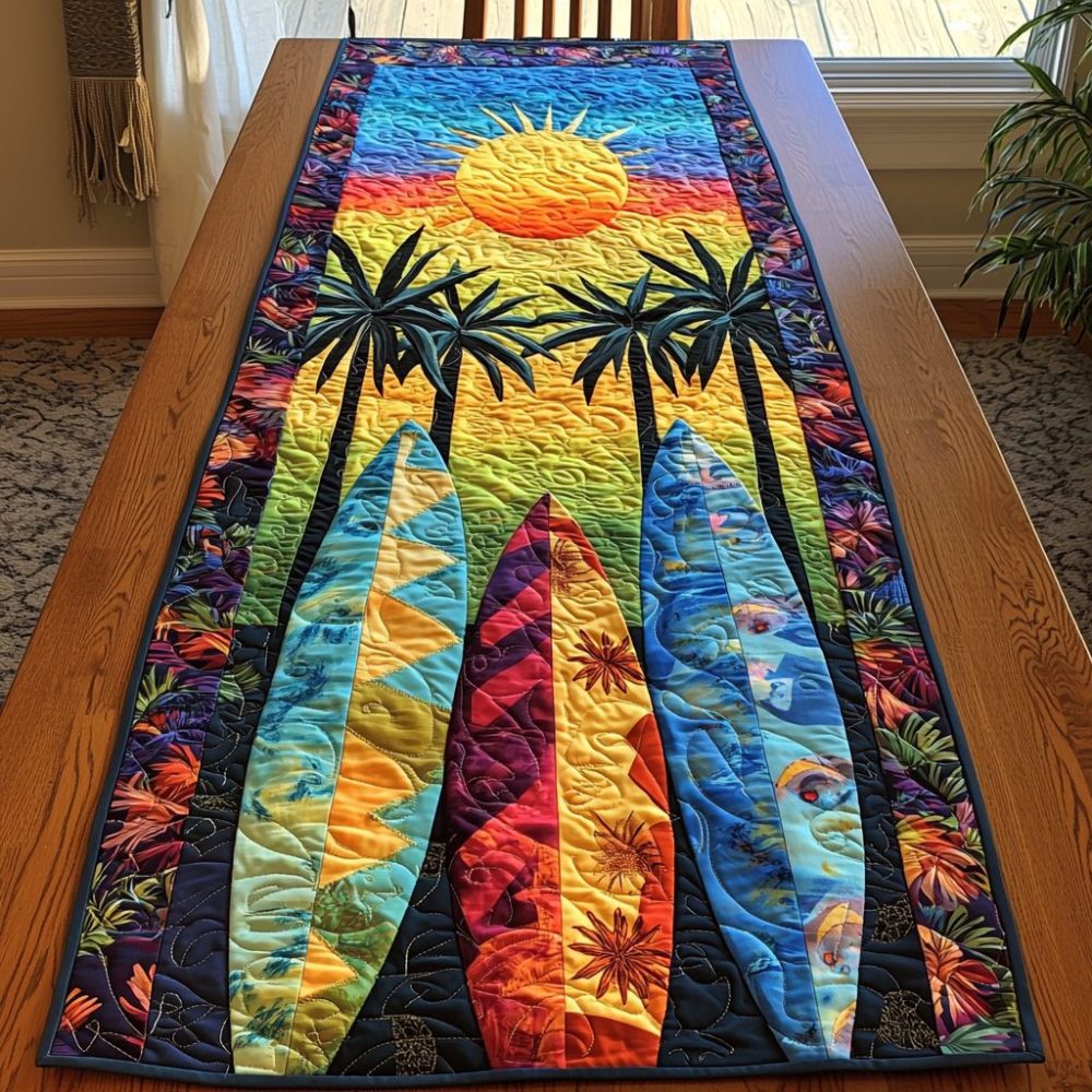 Ocean Surfboard Quilted Table Runner
