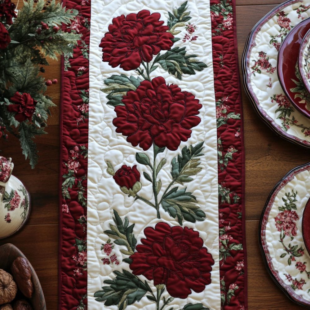 Ohio Red Glory Quilted Table Runner