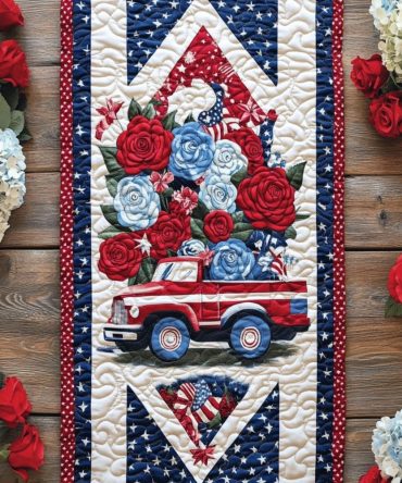 Old Glory In Bloom Quilted Table Runner