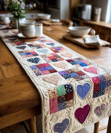 Old Town Hearts Quilted Table Runner