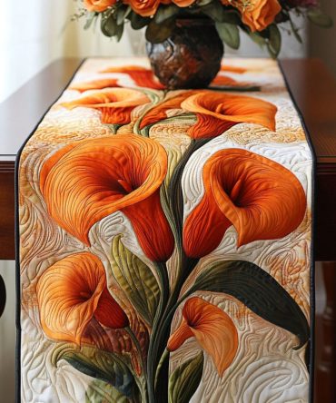 Orange Calla Elegance Quilted Table Runner