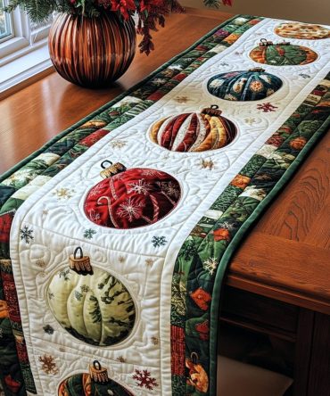 Ornament Cheer Quilted Table Runner