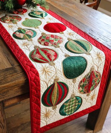Ornament Sparkle Night Quilted Table Runner