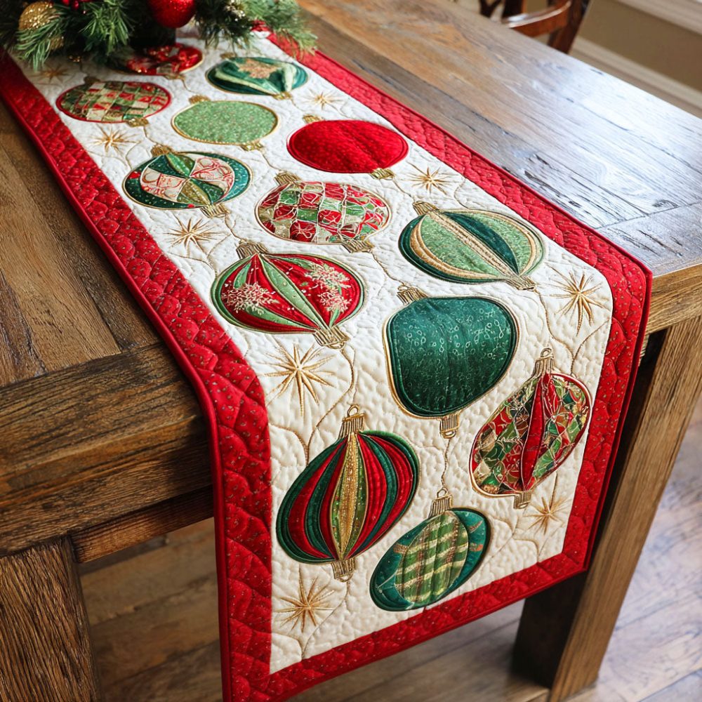 Ornament Sparkle Night Quilted Table Runner