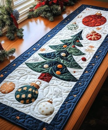 Ornament Tree Quilted Table Runner