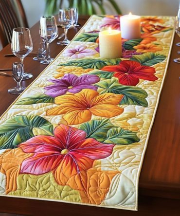 Paradise Hibiscus Quilted Table Runner