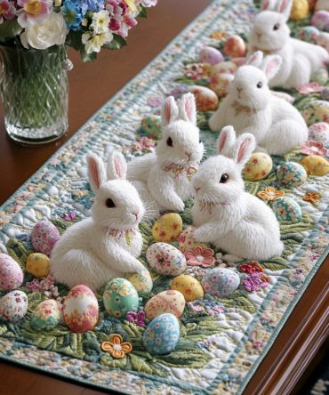 Pastel Bunny Bloom Quilted Table Runner