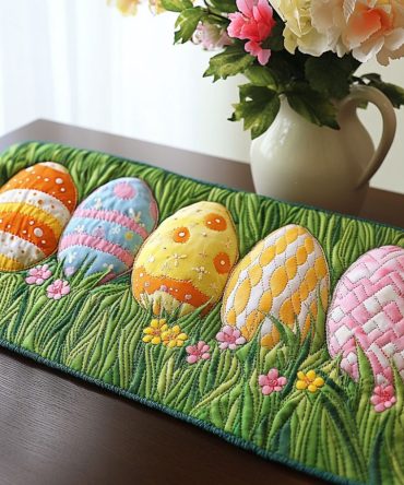 Pastel Egg Meadow Quilted Table Runner