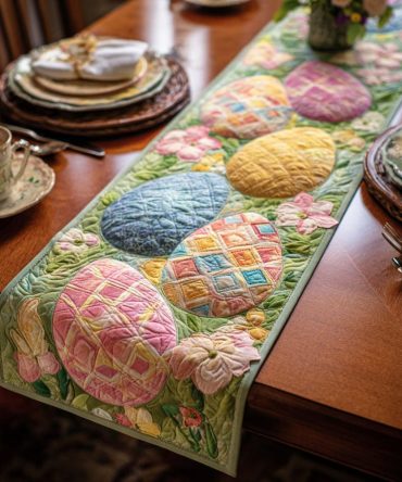 Pastel Eggs Quilted Table Runner