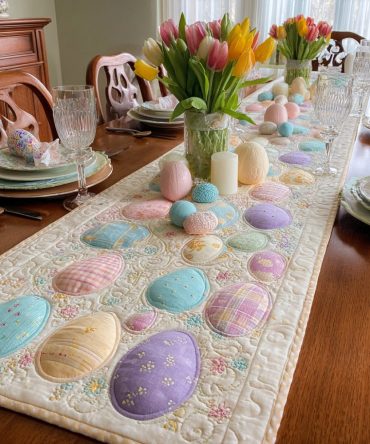 Pastel Eggs Quilted Table Runner