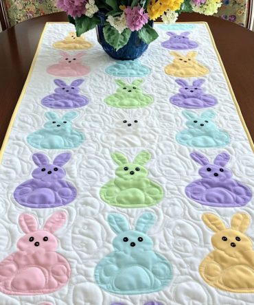 Pastel Peeps Parade Quilted Table Runner